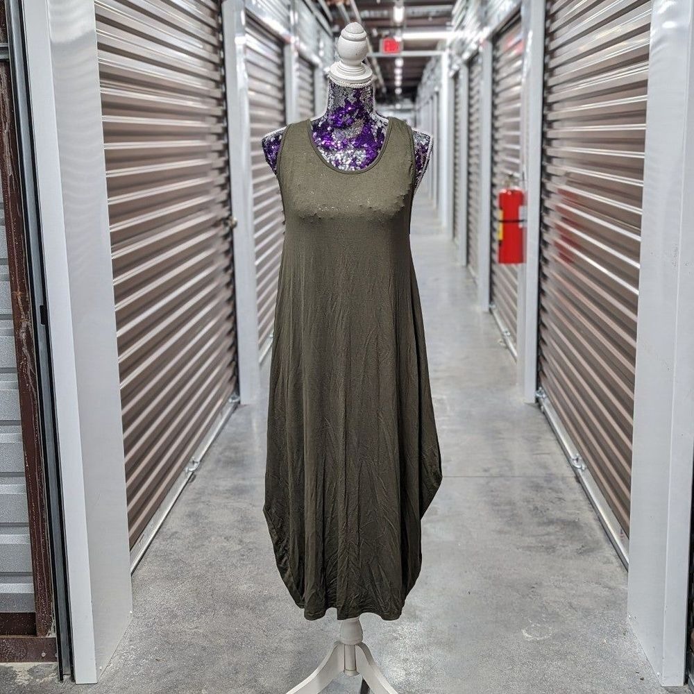 Cottagecore Boho Maxi Dress NWT Boohoo Khaki Racer back Ruched‎ Minimalist Small